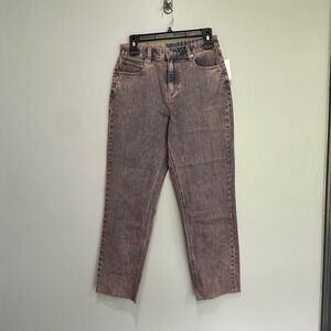 Volcom Stoned Straight Jeans 28‎ x 27 High Rise Raw Hem Bleach Wash Denim Pants